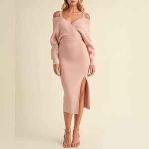 Elegant Pink Off-Shoulder Knit Dress